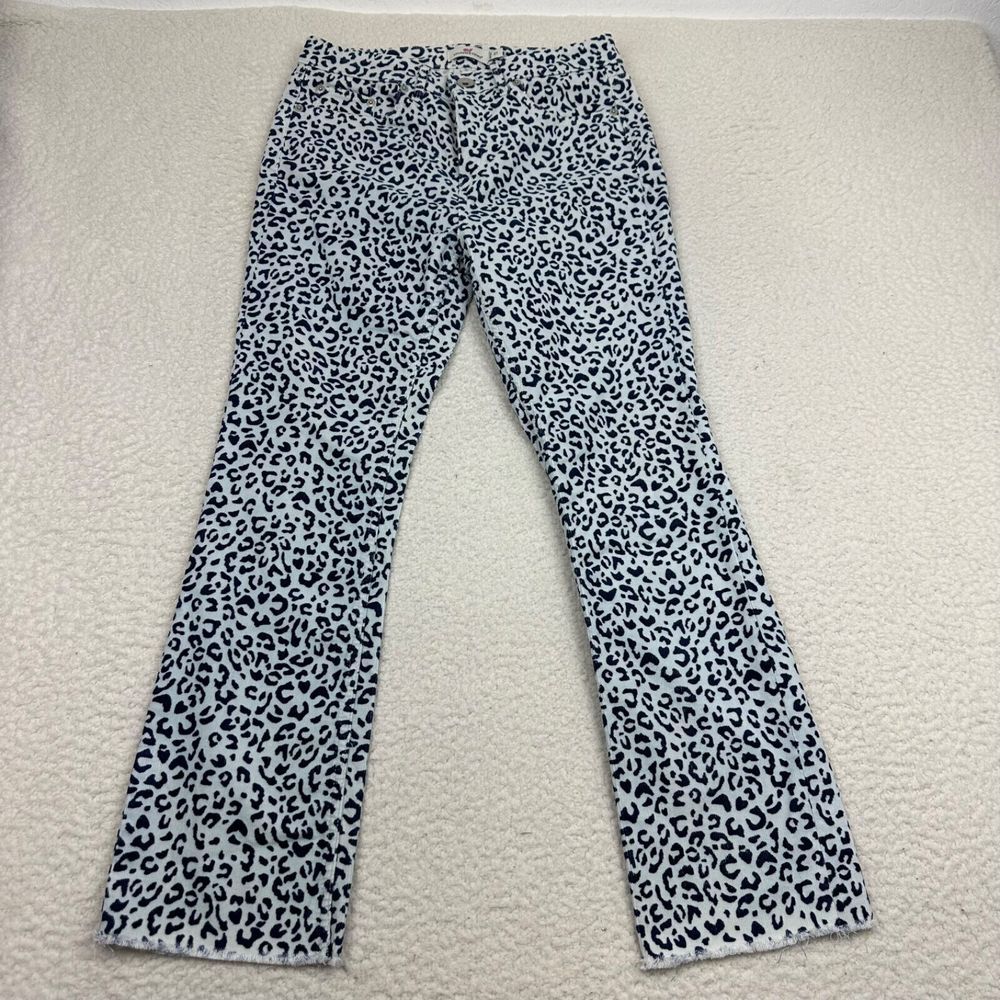 Vineyard Vines Corduroy Pants Women's 27 Blue Cheetah Print Raw Hem Stretch